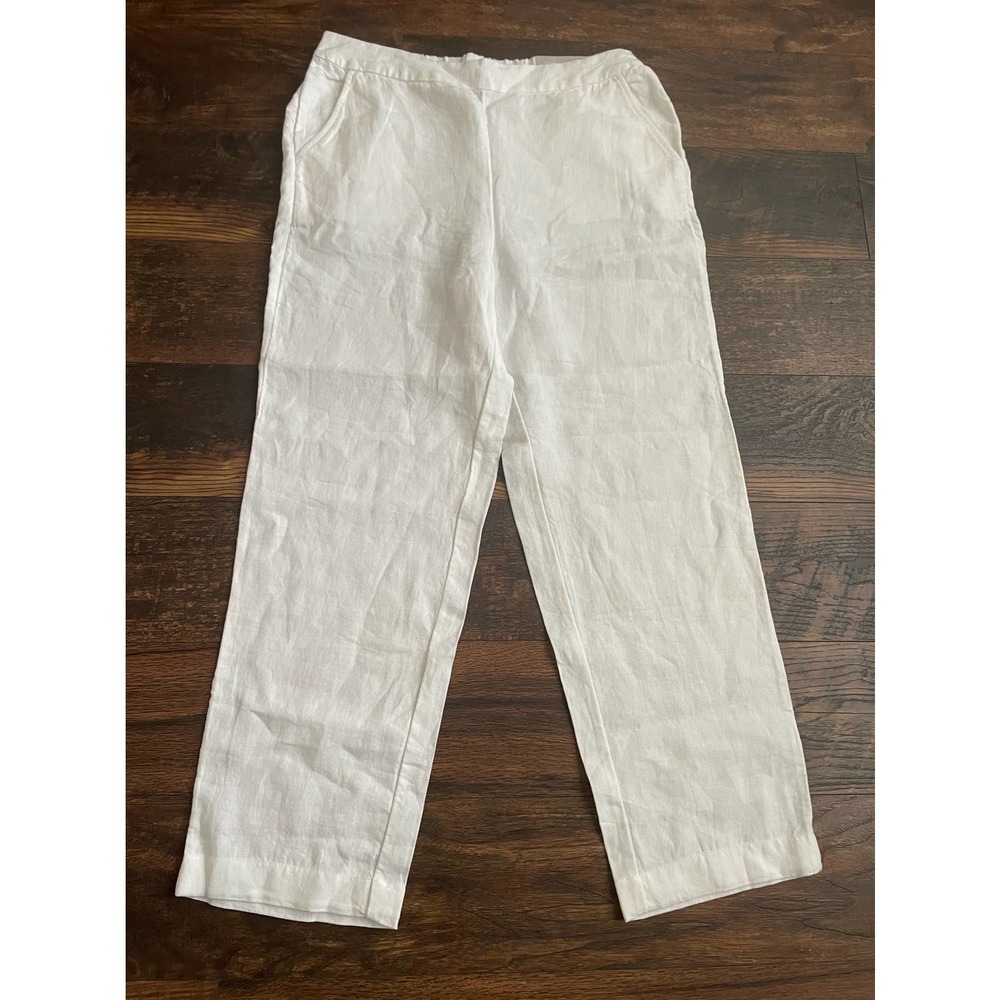 NWT Chicos 100% Linen White Pants Straight Leg 1Reg (US 8Reg) Flat Front Pockets